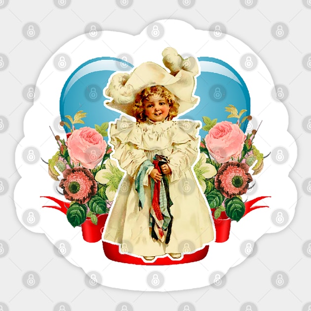 Doll dressed in white with flowers and blue heart Sticker by Marccelus